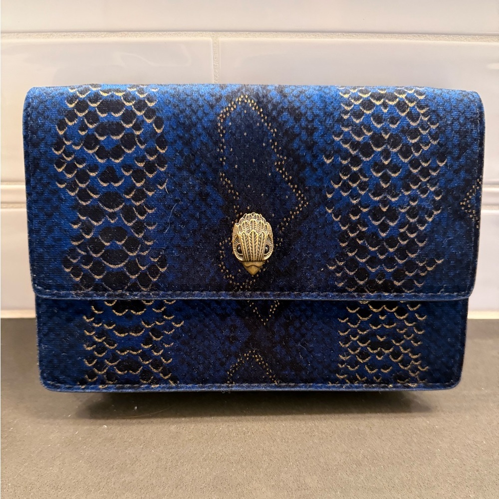 Kurt Geiger Snake-Effect Chain Crossbody Bag in Navy Blue